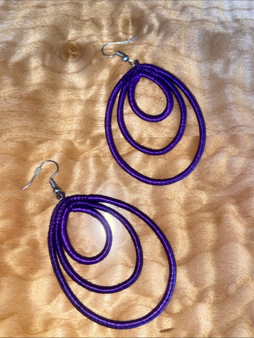 PURPLE Rwandan Artisan Handmade Hoop Sisal Wrapped Thread Oversized Earrings